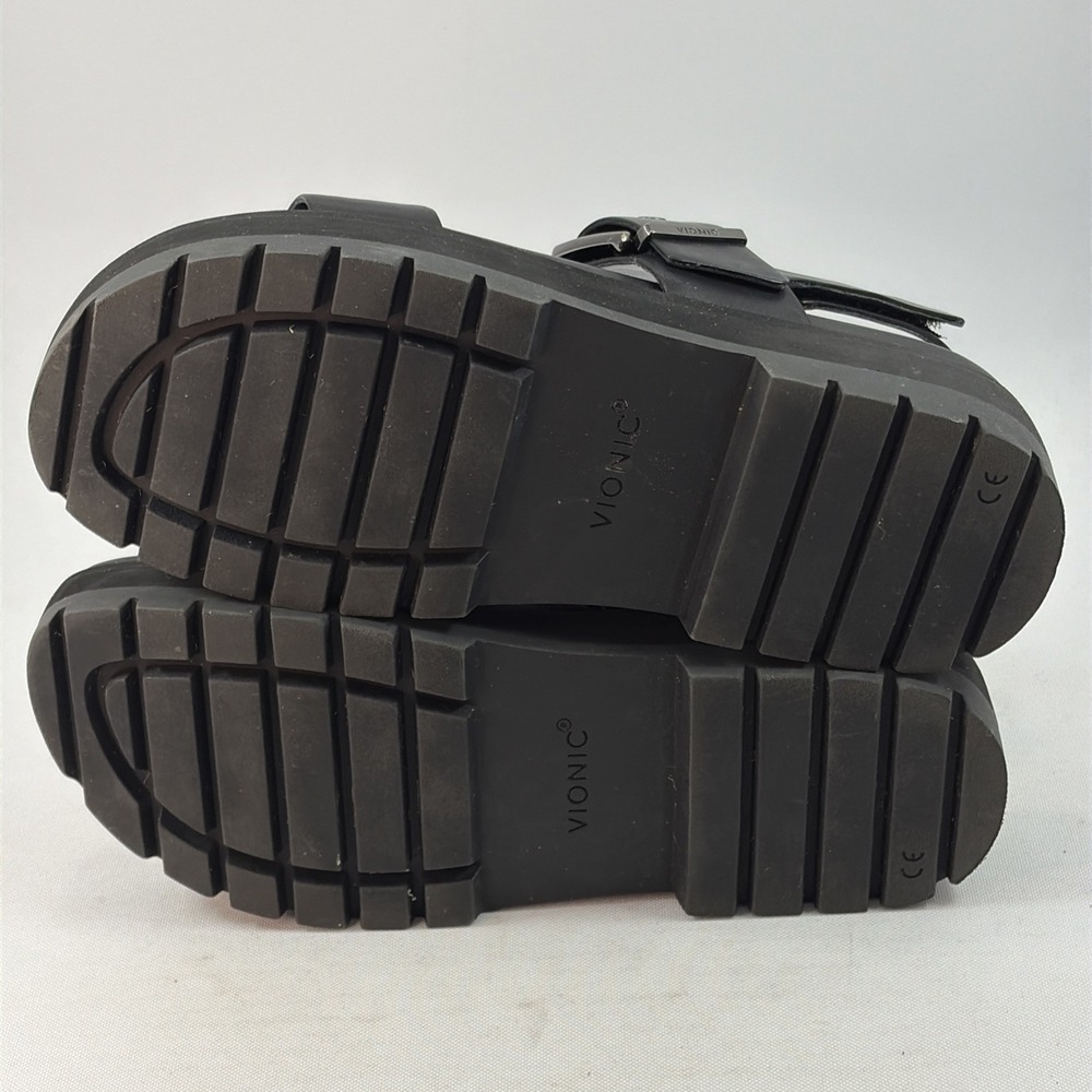 Vionic Torrance Platform Sandals Women's Size 7.5 Black Leather Strappy Orthotic - Picture 15 of 16